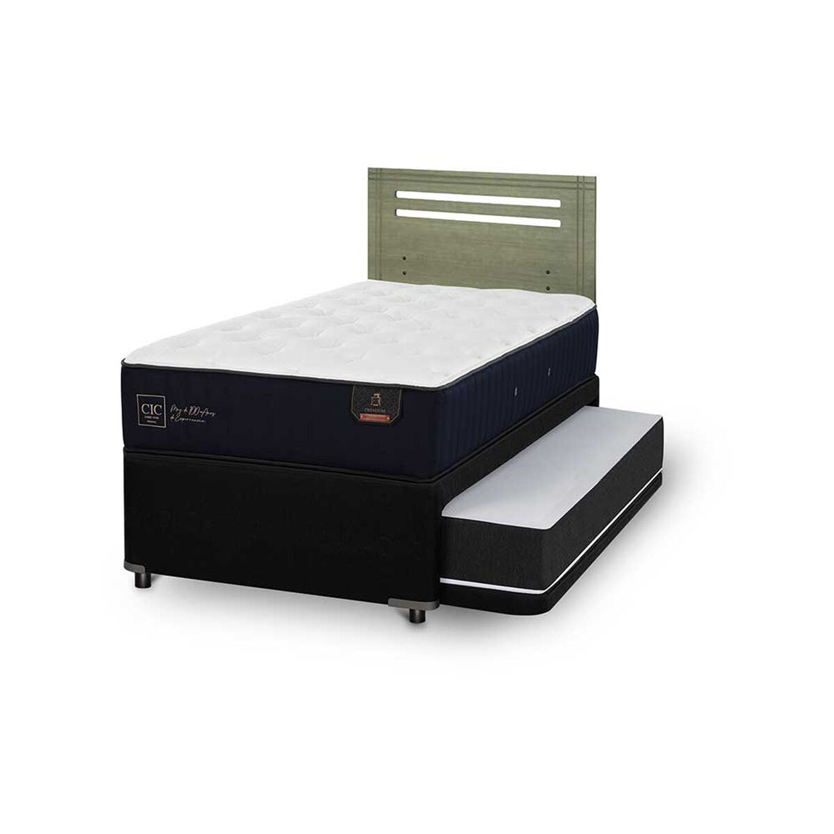 Cama Nido CIC 1,5 Plazas Premium + Respaldo Munich Olivo