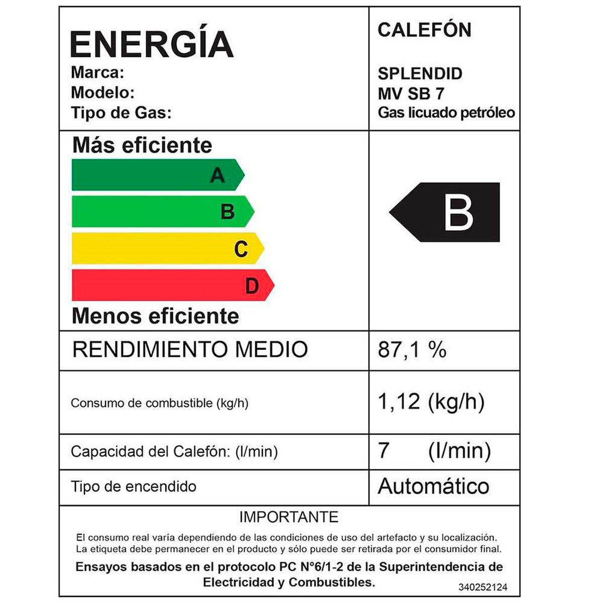 Calefont Gas Licuado Splendid Tiro Natural Ionizado 7 lts.