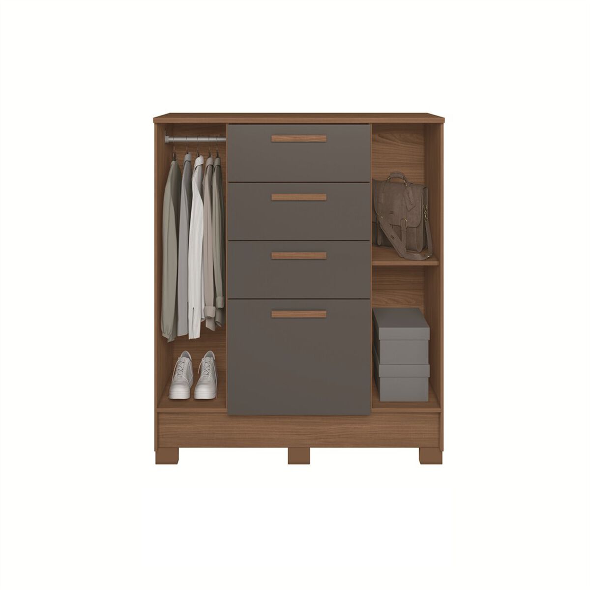 C&oacute;moda Altavision Pinhais 4 Cajones 2 Puertas Caf&eacute; Grafito