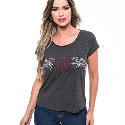 Polera Manga Corta Mujer Rock Caviar Gris