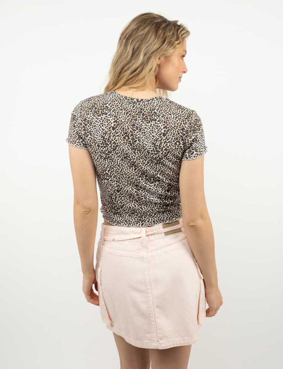 Polera Crop Con Estampado Manga Corta Mujer Icono