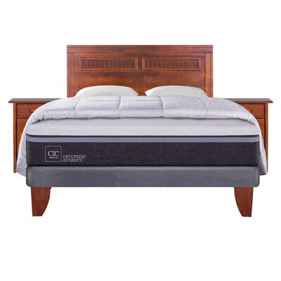 CIC Cama Europea CIC 2 Plazas Ortopedic Advance + Respaldo + 2 Veladores Milan + 2 Almohadas + Plumón