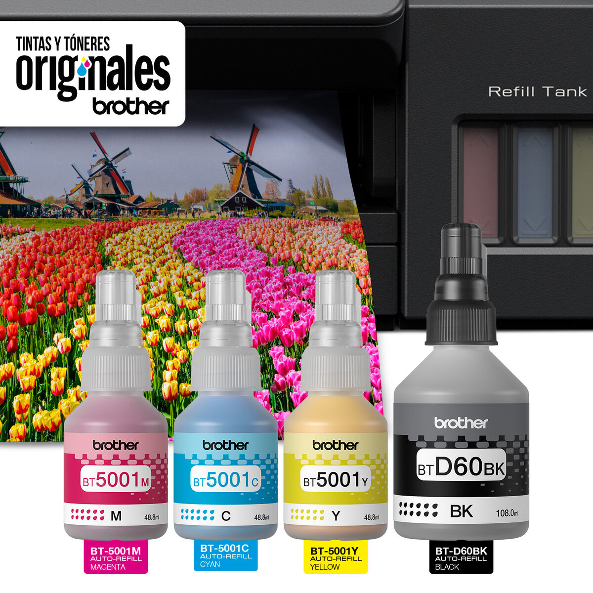 Pack Tintas Brother Botellas BTCMYK Negro - ​​Cyan - Magenta - Amarillo