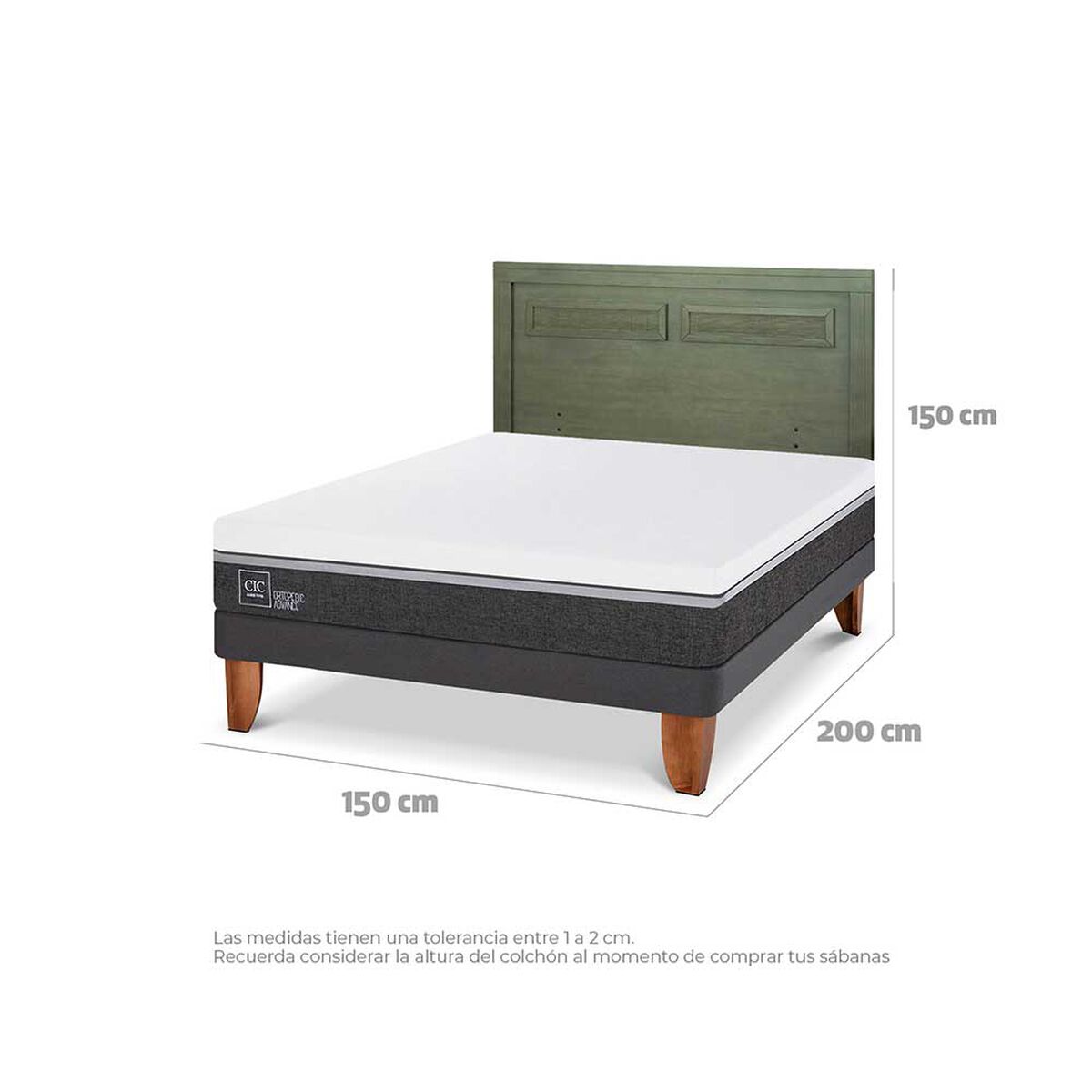 Cama Europea CIC 2 Plazas Ortopedic Advance + Respaldo Milan Olivo