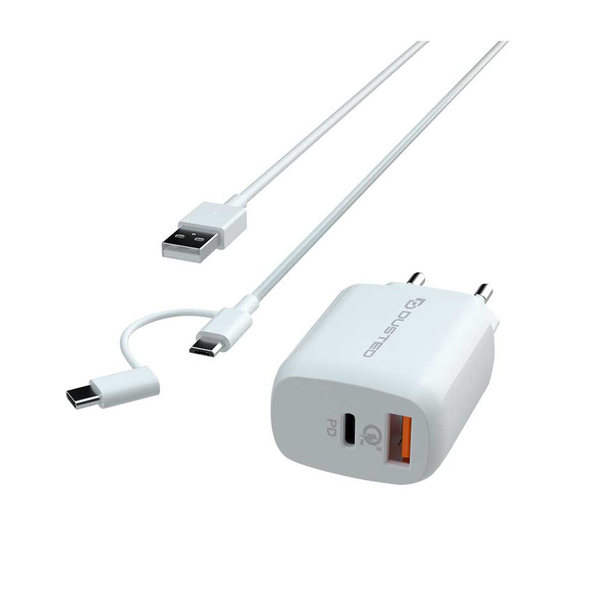 Cargador USB 2 en 1 Dusted Tipo-C y Tipo-A 20W Blanco