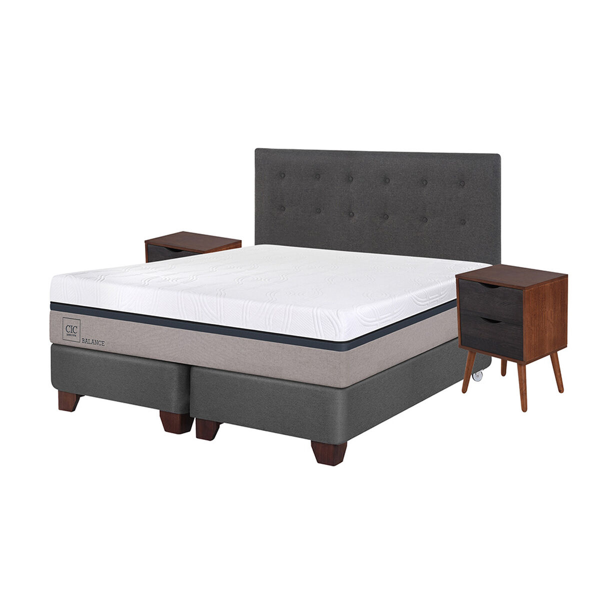 Box Spring Balance 2 Plazas Base Dividida + Mueble + Respaldo Eufrates
