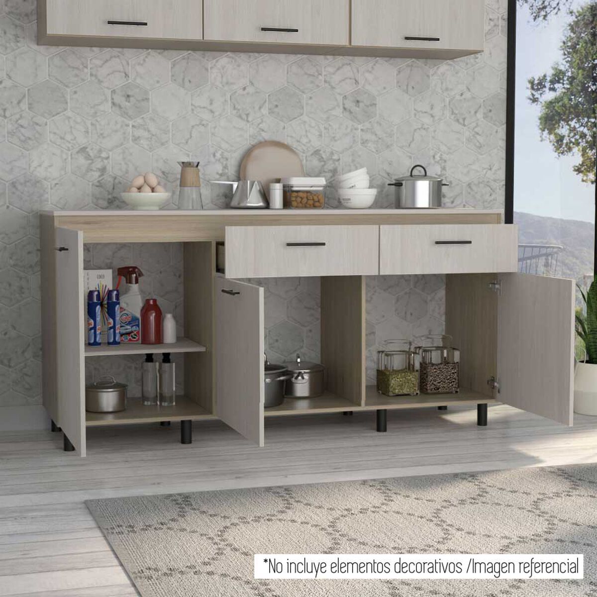 Mueble de Cocina Inferior TuHome Gante 2 Puertas 2 Cajones Rovere Niebla