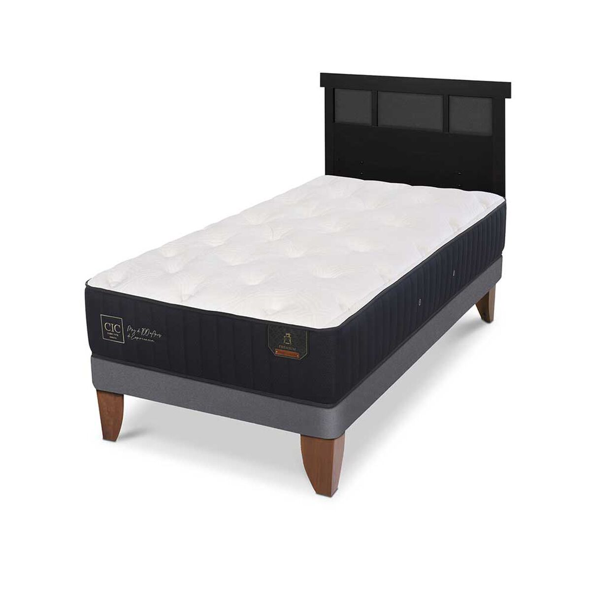 Cama Europea CIC 1,5 Plazas Premium + Respaldo Dublin Negro