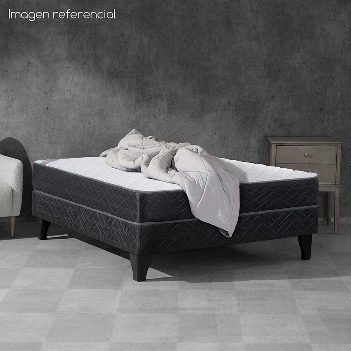 Cama Europea Celta 2 Plazas New Mega + Respaldo + 2 Veladores Pamplona
