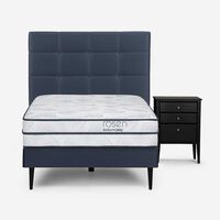 Cama Europea Rosen 1,5 Plazas Autonomy + Respaldo + Velador Issey Azul
