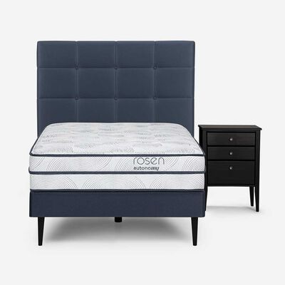 Cama Europea Rosen 1,5 Plazas Autonomy + Respaldo + Velador Issey Azul