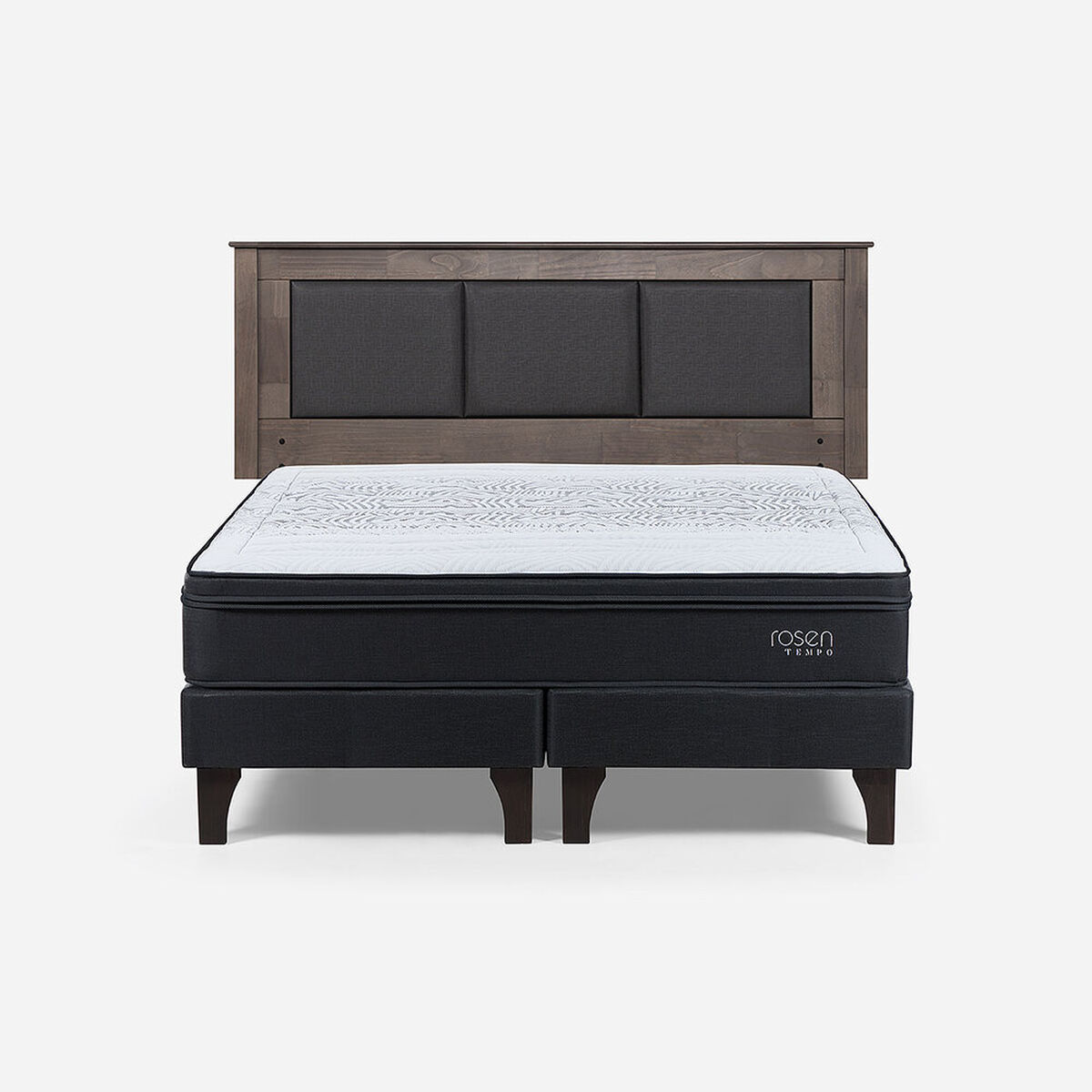 Cama Europea Rosen 2 Plazas Tempo + Respaldo Rachel Gris