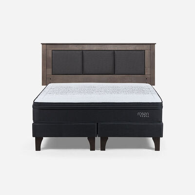 Cama Europea Rosen 2 Plazas Tempo + Respaldo Rachel Gris
