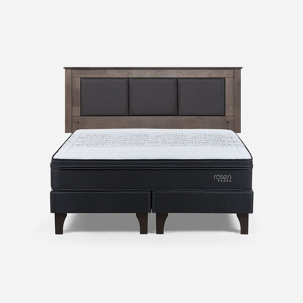 Cama Europea Rosen 2 Plazas Tempo + Respaldo Rachel Gris