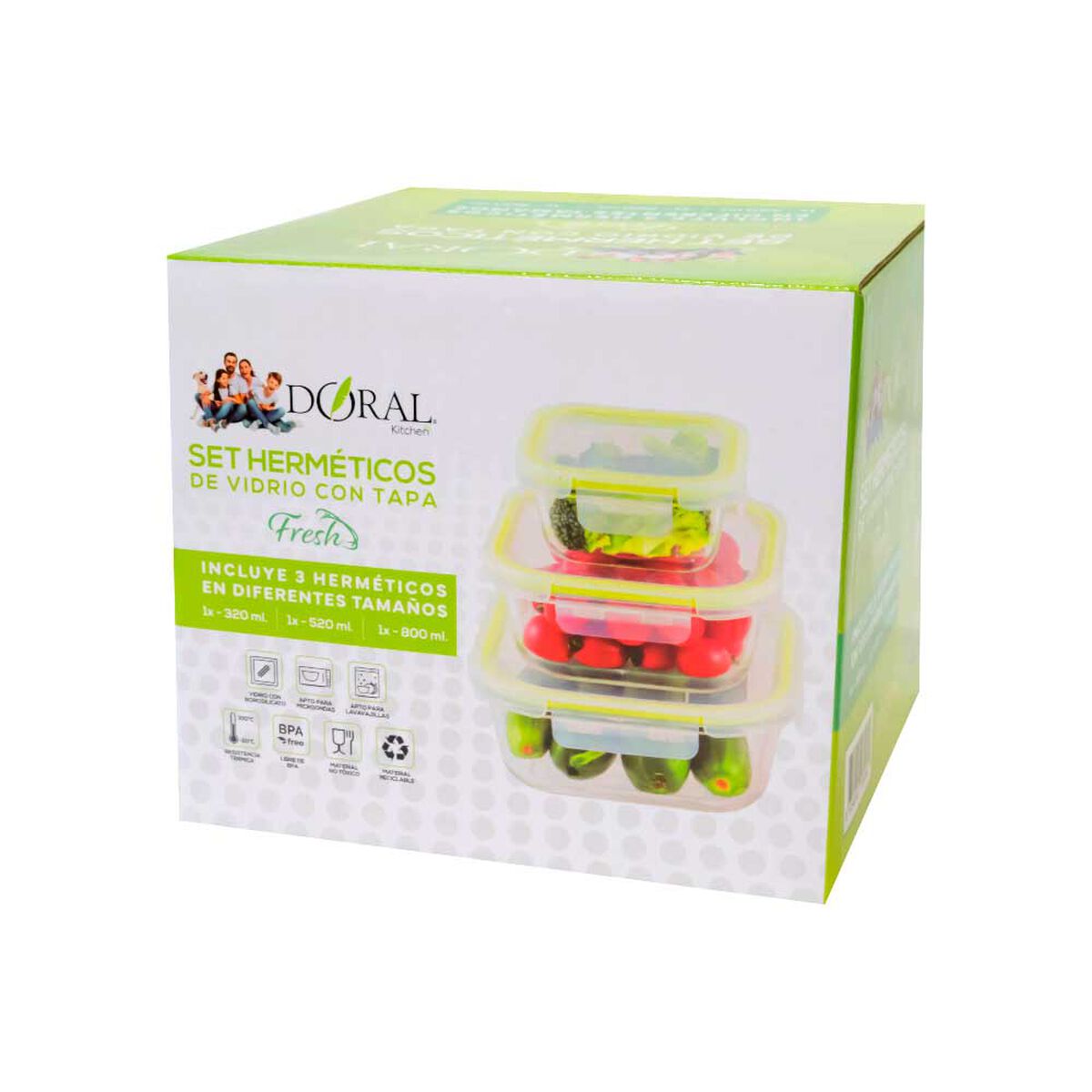 Set 3 Conternedores Hem&eacute;ticos Cuadrados Doral Fresh