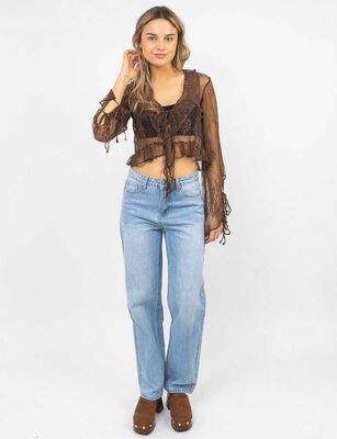 Imagen 2 del producto Blusa Transparente Manga Larga Mujer Icono Cafe