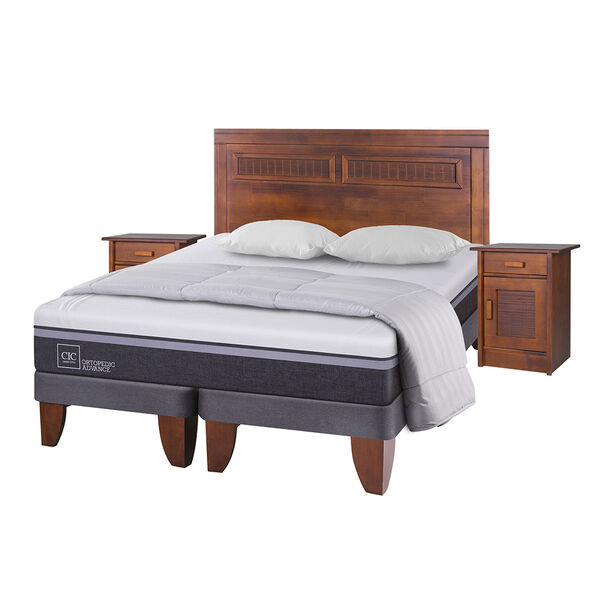 Cama Europea CIC Base Dividida 2 Plazas Ortopedic Advance + Respaldo + 2 Veladores + Almohadas + Plumón