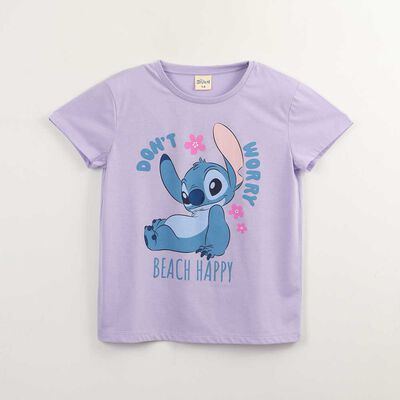Polera Manga Corta Niña Stitch Lila