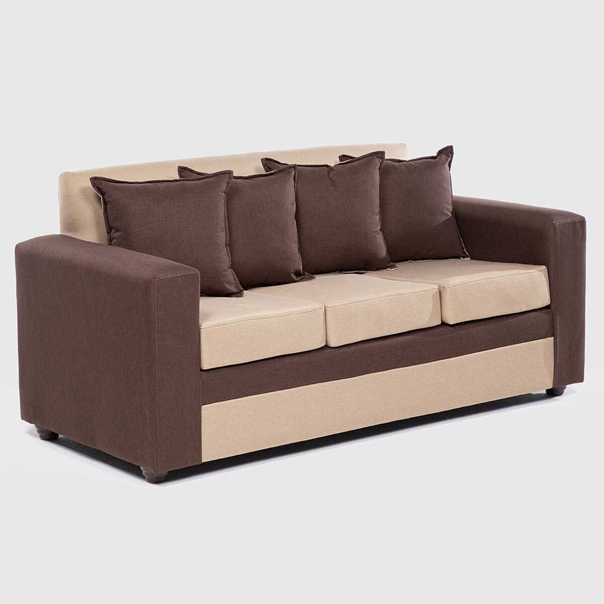 Juego de Living Almore Paris Sofá 3 Cuepos + Dos Pouf 1 Cuerpo Café Beige