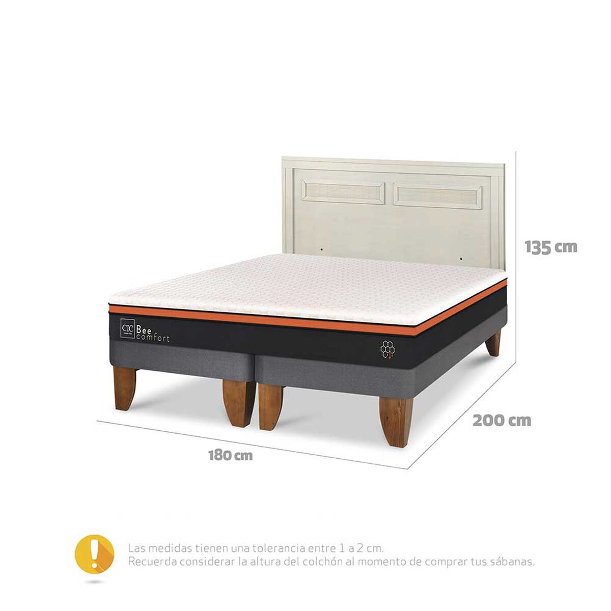 Cama Europea CIC Base Dividida King Beecomfort + Respaldo Milan Alpino