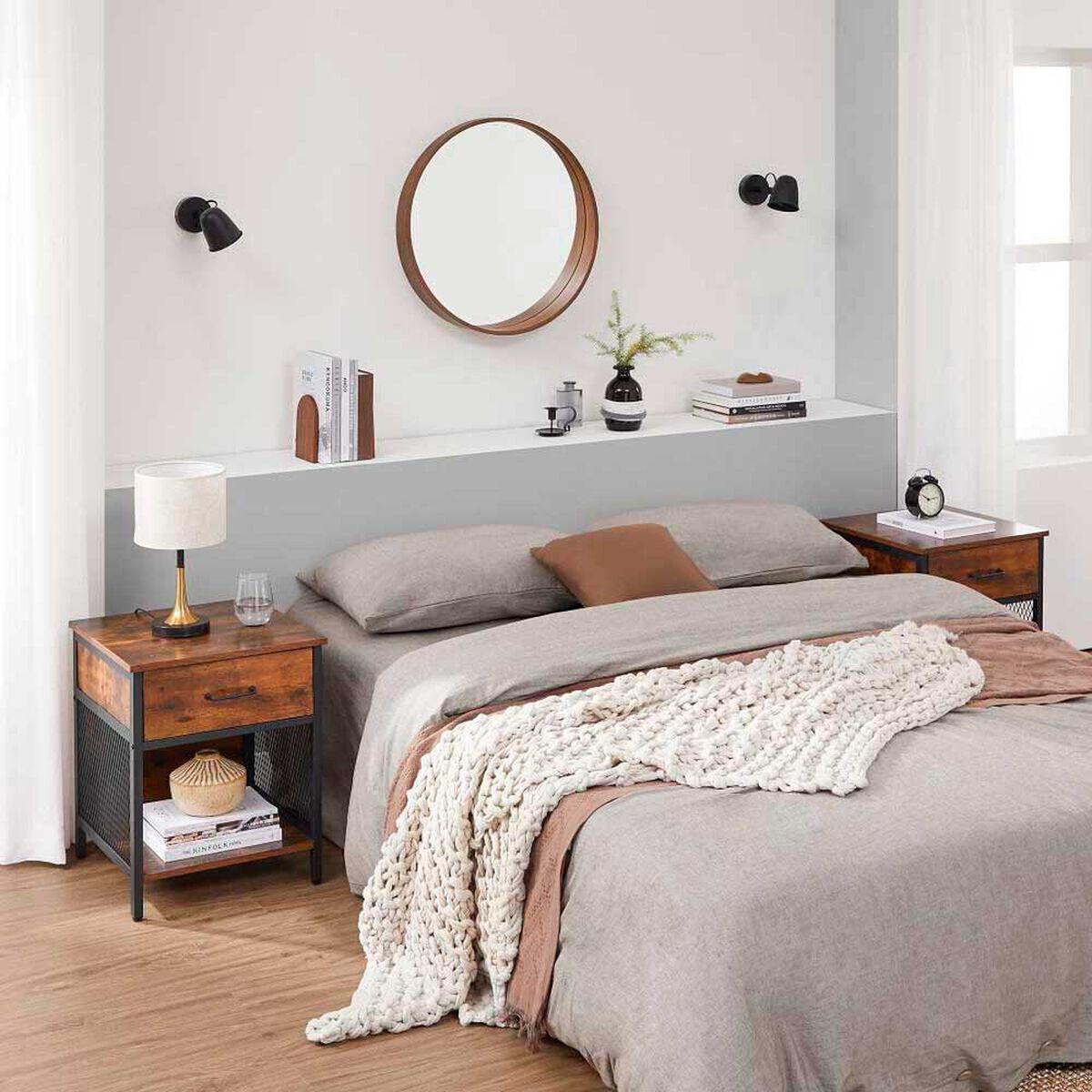 Velador TuHome Metalwood 1 Caj&oacute;n