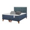 Combo Cama Europea Flex Base Dividida 2 Plazas Marbella + Respaldo Casanova Capitoné Denim + Set Textiles + Fundas de Almohadas