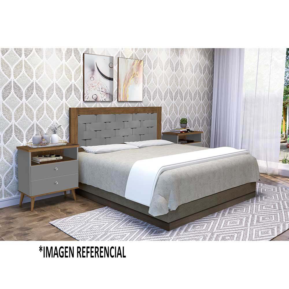 Respaldo + 2 Veladores Dreams 2 Plazas Treliza Gris