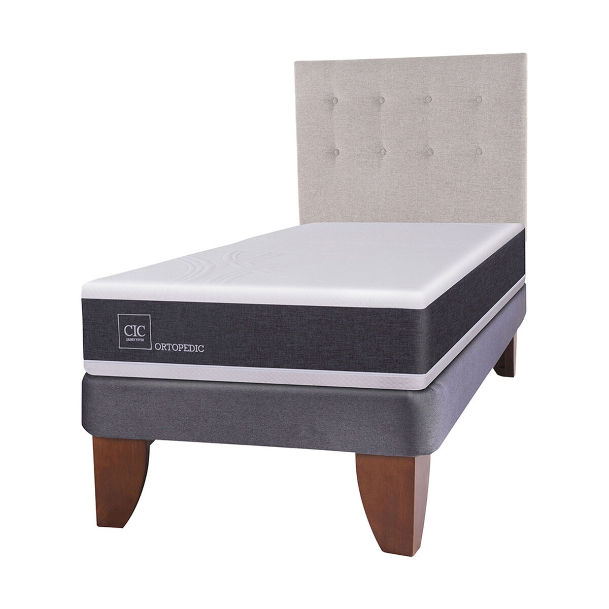 Cama Europea CIC 1,5 Plazas New Ortopedic + Respaldo Tigris