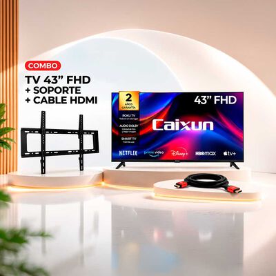 Combo Smart TV LED 43" Caixun FHD Roku C43V1FR + Soporte TV Fijo Kioto KT-TF86 Negro + Cable HDMI Kioto KTT10