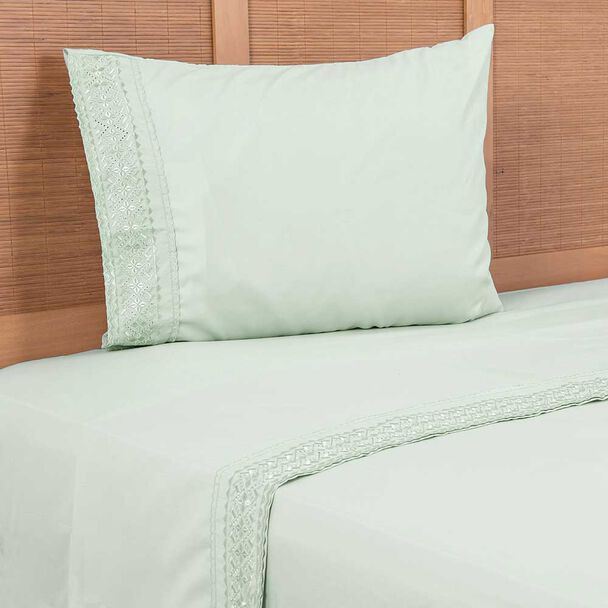 Juego de Sábanas Liso Plumetti 1,5 Plazas Broderie Verde
