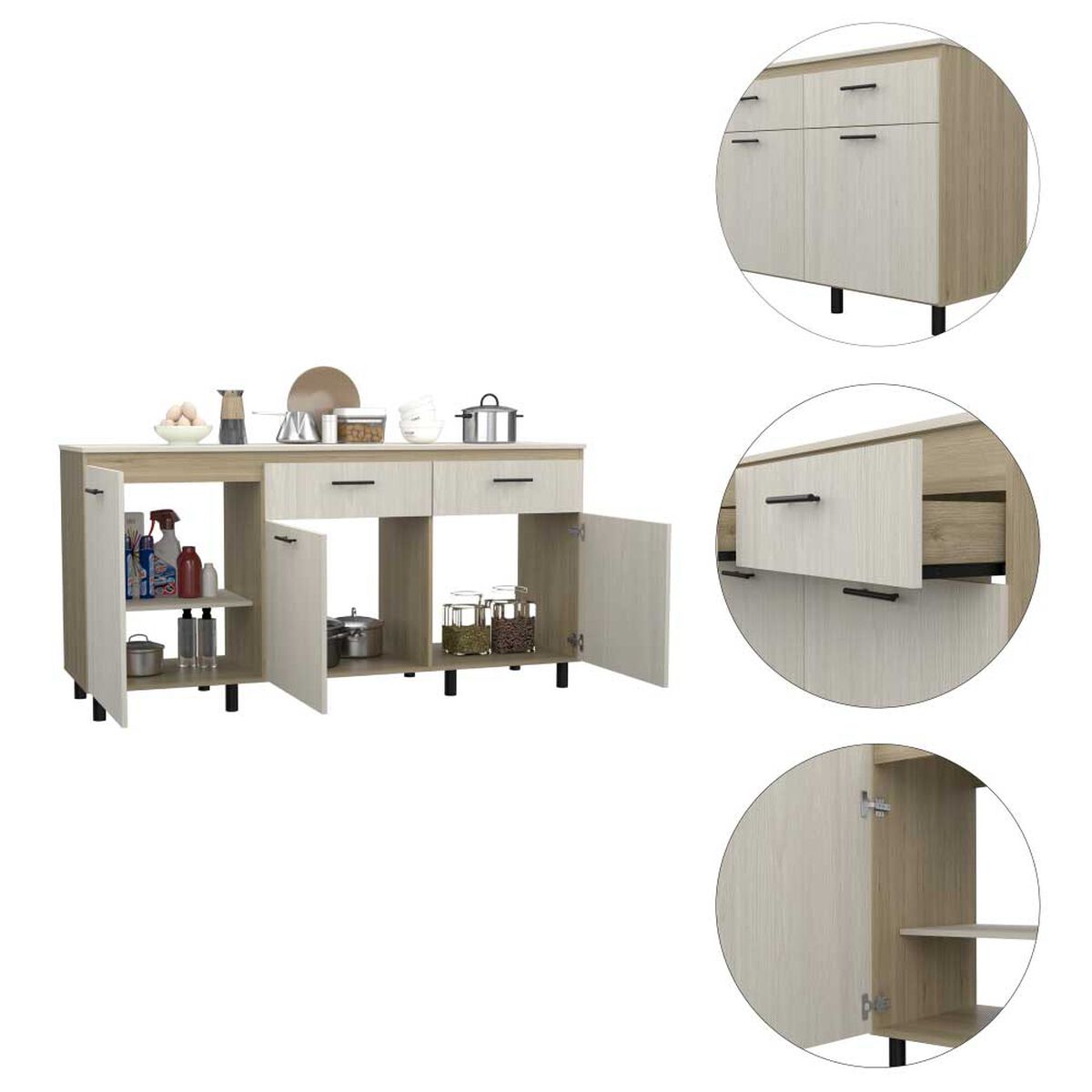 Mueble de Cocina Inferior TuHome Gante 2 Puertas 2 Cajones Rovere Niebla