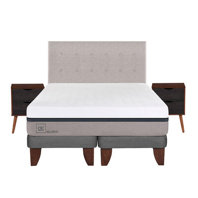 Cama Europea CIC Base Dividida 2 Plazas Balance + Respaldo + 2 Veladores Tigris