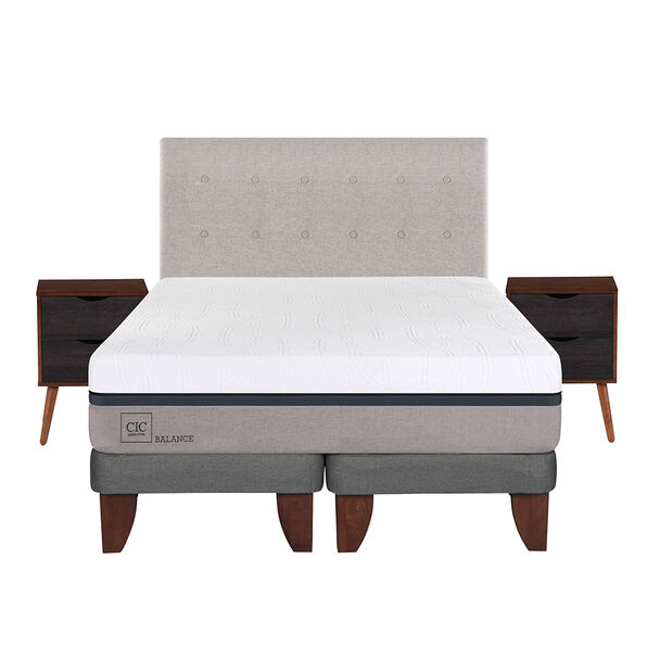 Cama Europea CIC Base Dividida 2 Plazas Balance + Respaldo + 2 Veladores Tigris