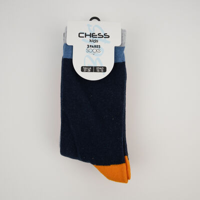 Imagen 1 del producto Pack 3 Calcetin Largo Niño Chess Azul, Gris