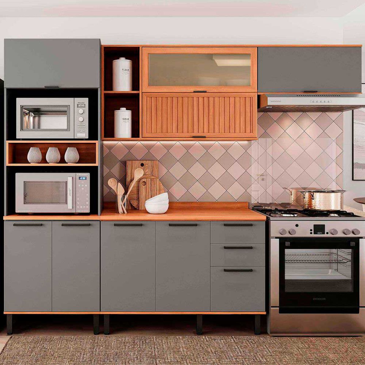 Mueble de Cocina Roca Casta&ntilde;a 4 M&oacute;dulos Canela-Ceniza