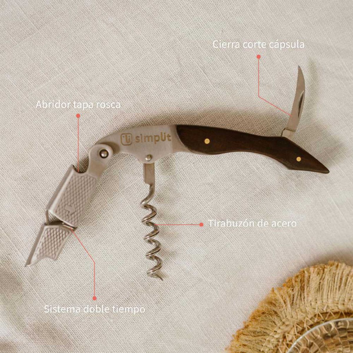 Descorchador Vino Simplit Sommelier Acero Inoxidable Caf&eacute;