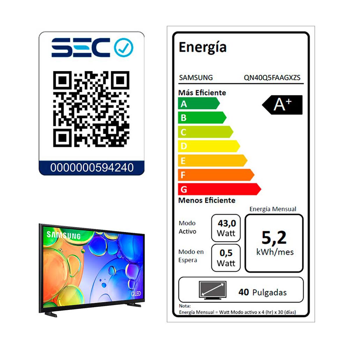 Smart TV QLED 40" Samsung FHD Tizen&trade; QN40Q5FAAGXZS