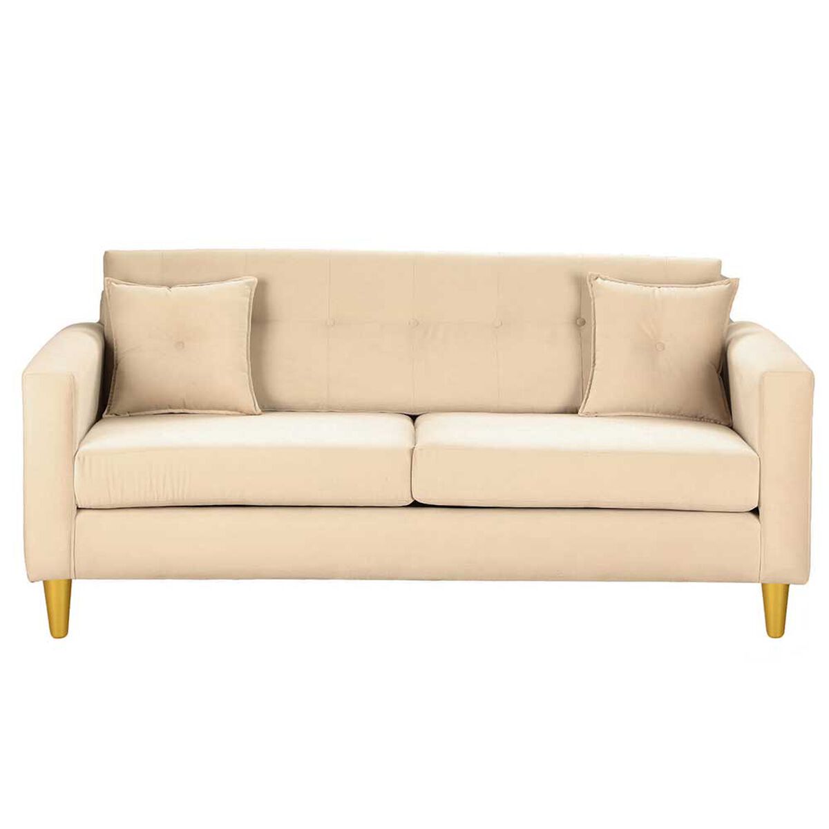 Juego de Living Bodevir New Retro Felpa 01 Sofá 3 Cuerpos + Dos Pouf 1 Cuerpo Beige 