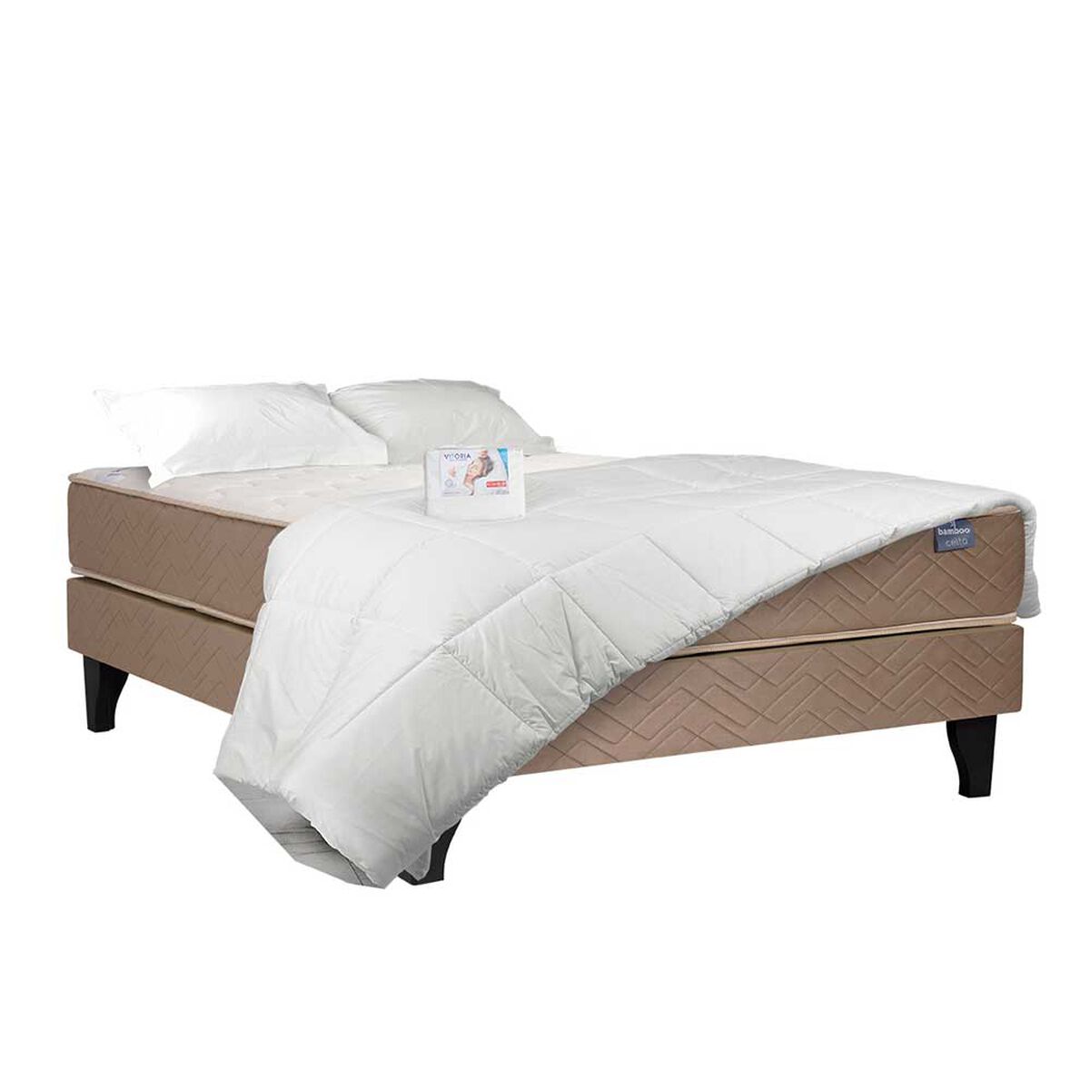 Cama Europea Celta 2 Plazas Bamboo + Plumón + Sábanas + Almohadas