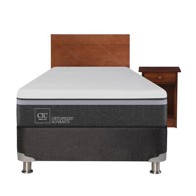 Box Spring CIC 1,5 Plazas Ortopedic Advance + Respaldo + Velador New Villarrica