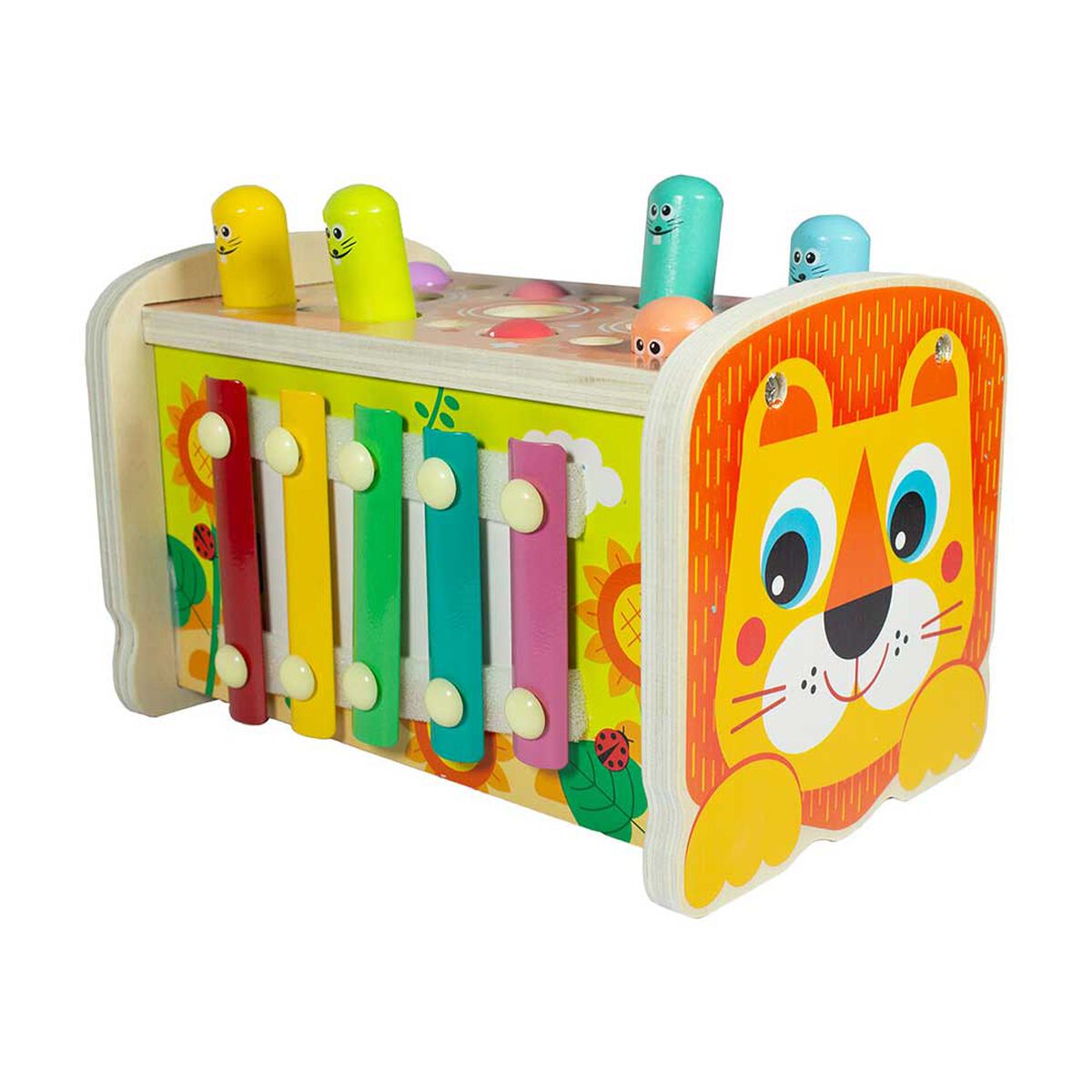 Juguete De Madera Leon Multifuncional Xilófono Montessori Bebesit