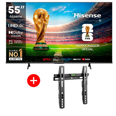 Combo LED 55" Hisense Ultra HD 4K + Soporte de Pared Fijo Fiddler