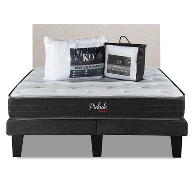 Imagen 1 del producto Combo Cama Europea Prelude Radiant 2 Plazas Normal + Respaldo Praga Arena + Cubre Colchón + Pack Almohadas