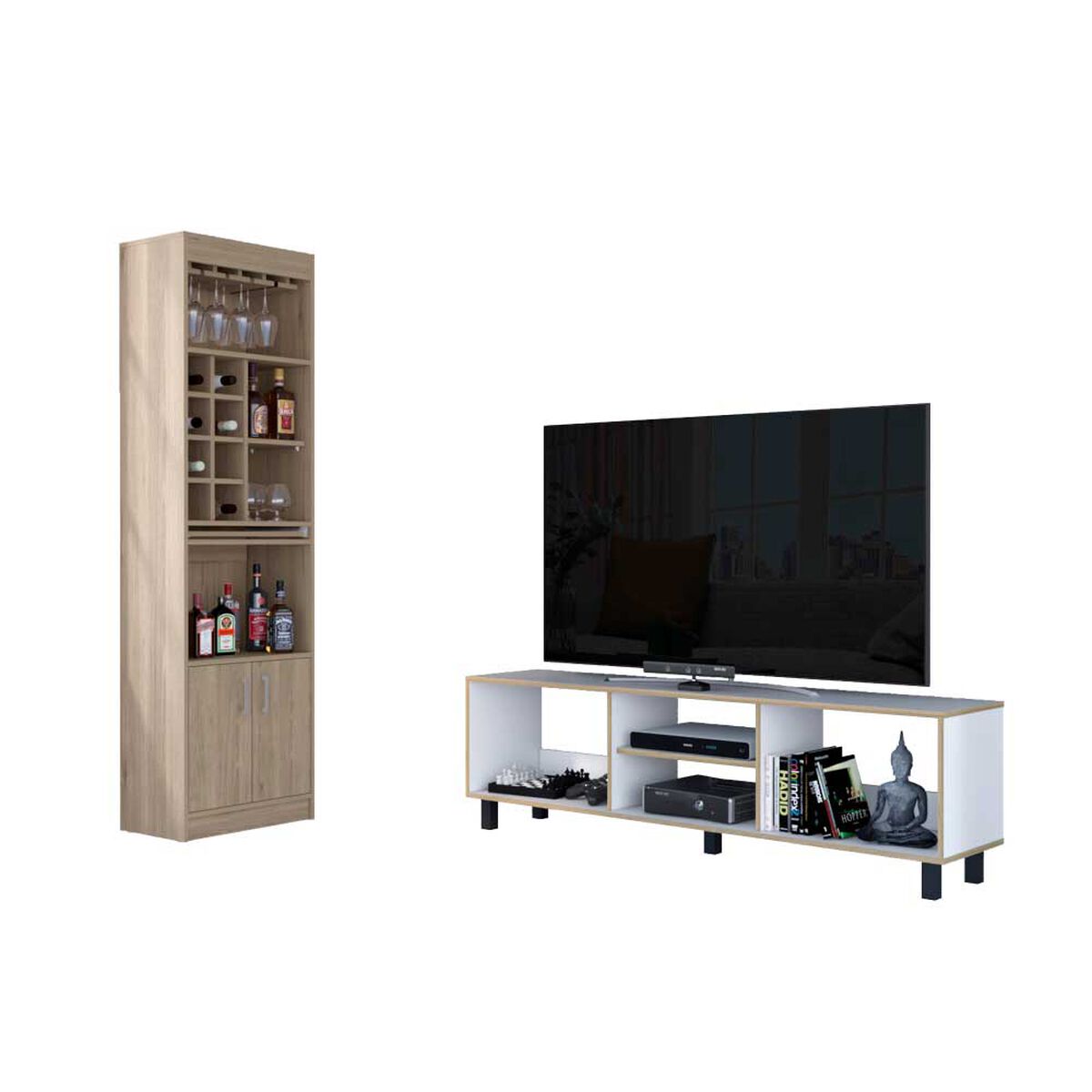 Combo Rack TV65 + Bar TuHome Nomik Blanco Rovere