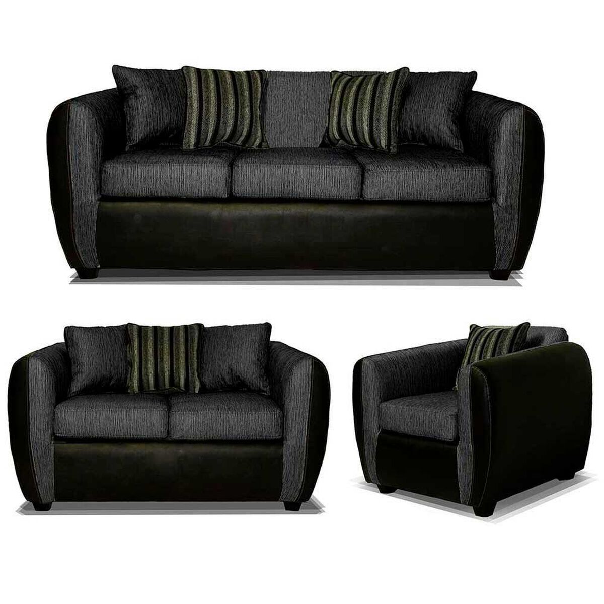 Juego de Living Elegant Detail Oklahoma Sof&aacute; 3 Cuerpos + Sof&aacute; 2 Cuerpos + Sill&oacute;n 1 Cuerpo Gris Oscuro