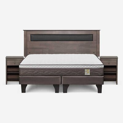 Cama Europea Rosen Base Dividida King New Style 4 Plus + Respaldo Ferrera Gris + 2 Veladores
