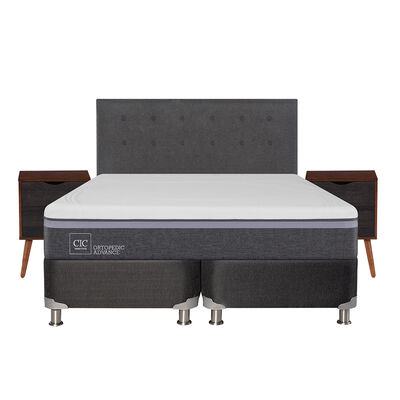 Box Spring CIC 2 plazas Ortopedic Advance + Respaldo + velador Eufrates