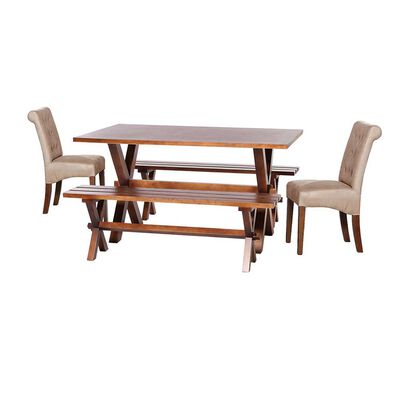 Juego de Comedor Latam Home Sevilla Oviedo 2 Sillas + 2 Bancas Cuero Kentucky Beige