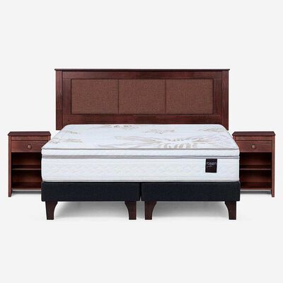 Cama Europea Rosen King Art 4 + Respaldo + Velador Rachel Chocolate