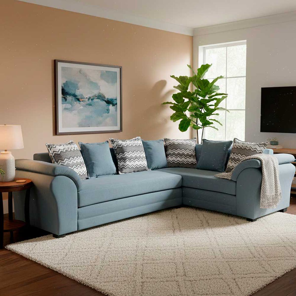 Sof&aacute; Seccional Derecho Living Factory Capri 5 Cuerpos Gris